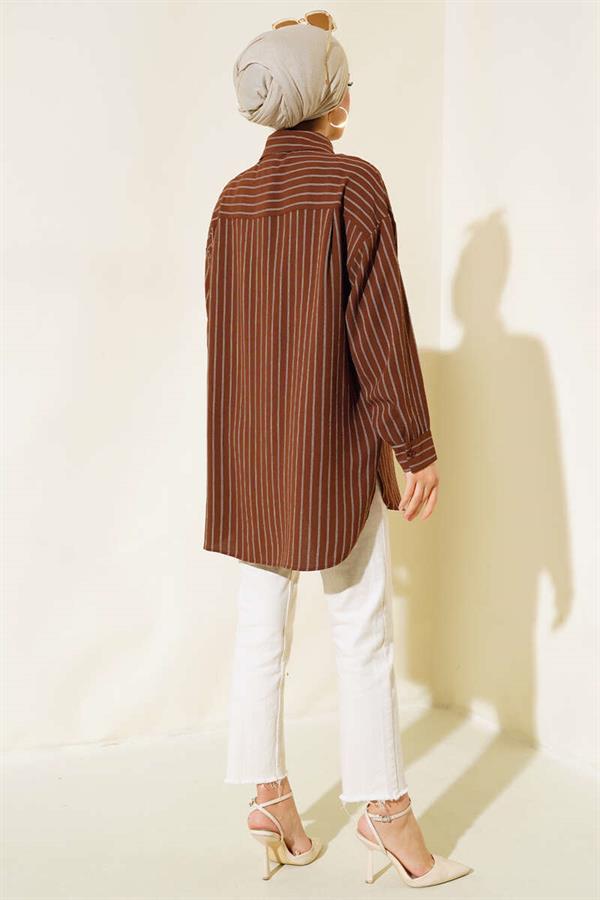 Vertical Striped Casual Shirt Brown