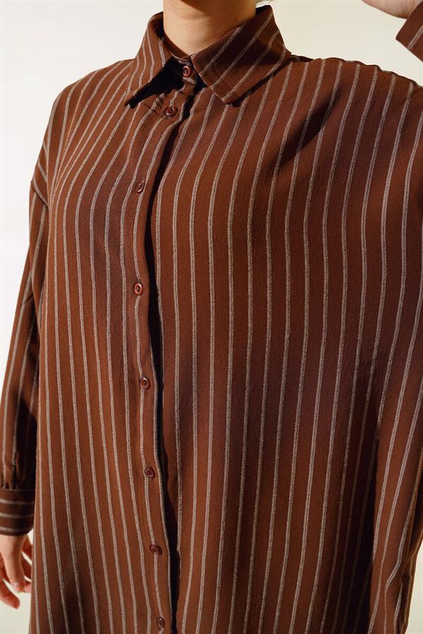 Vertical Striped Casual Shirt Brown