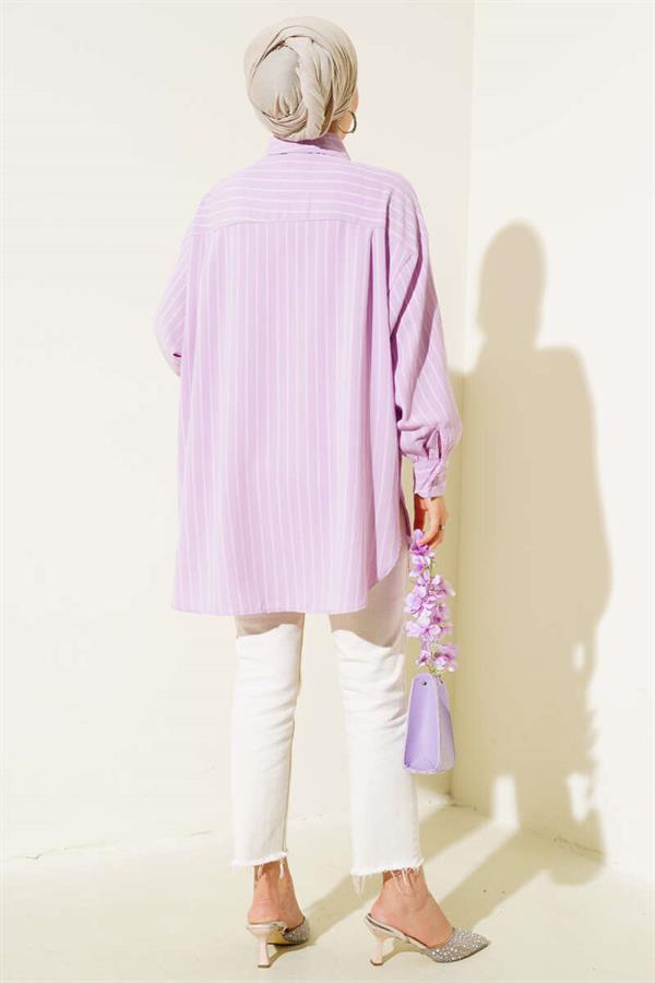 Vertical Striped Casual Shirt Lilac