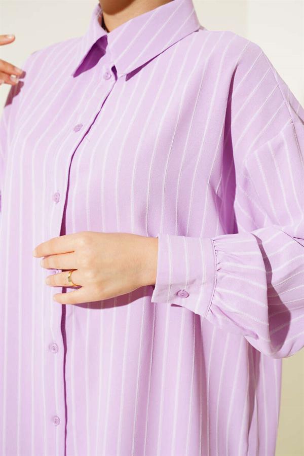 Vertical Striped Casual Shirt Lilac
