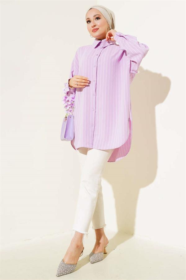 Vertical Striped Casual Shirt Lilac