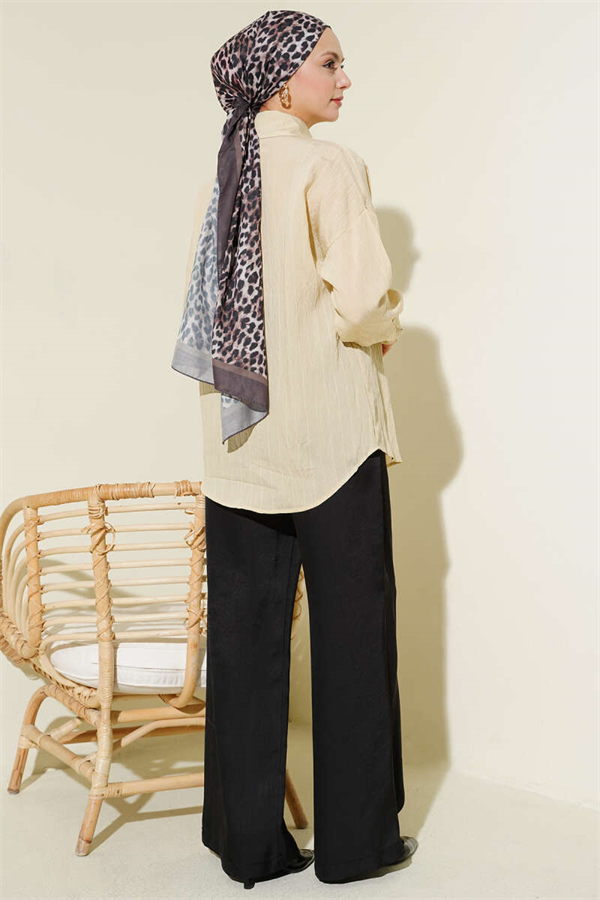 Basic Shirt with Vertical Embossed Stripes, Beige