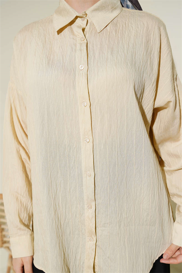 Basic Shirt with Vertical Embossed Stripes, Beige