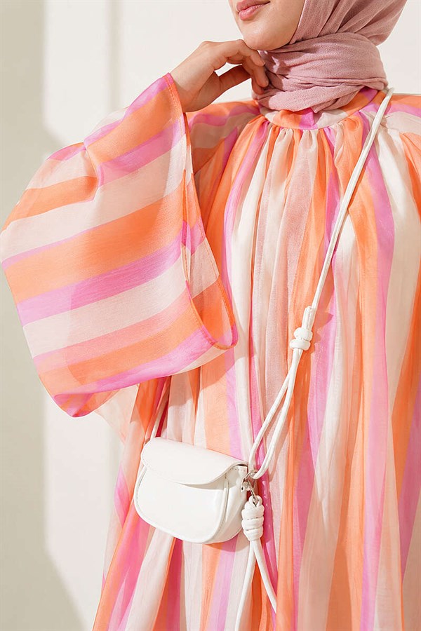 High Neck Striped Loose Tunic Orange