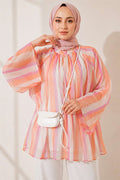 High Neck Striped Loose Tunic Orange