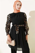 High Neck Patterned Tunic Camel