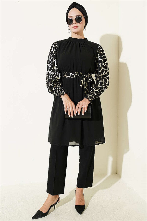 High Neck Patterned Tunic Gold