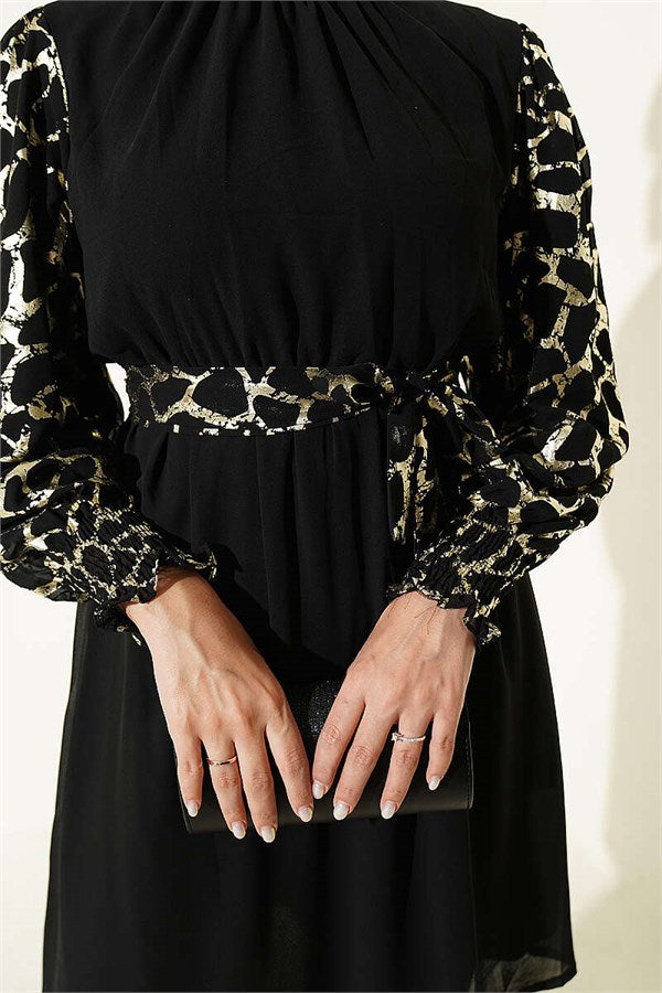 High Neck Patterned Tunic Gold