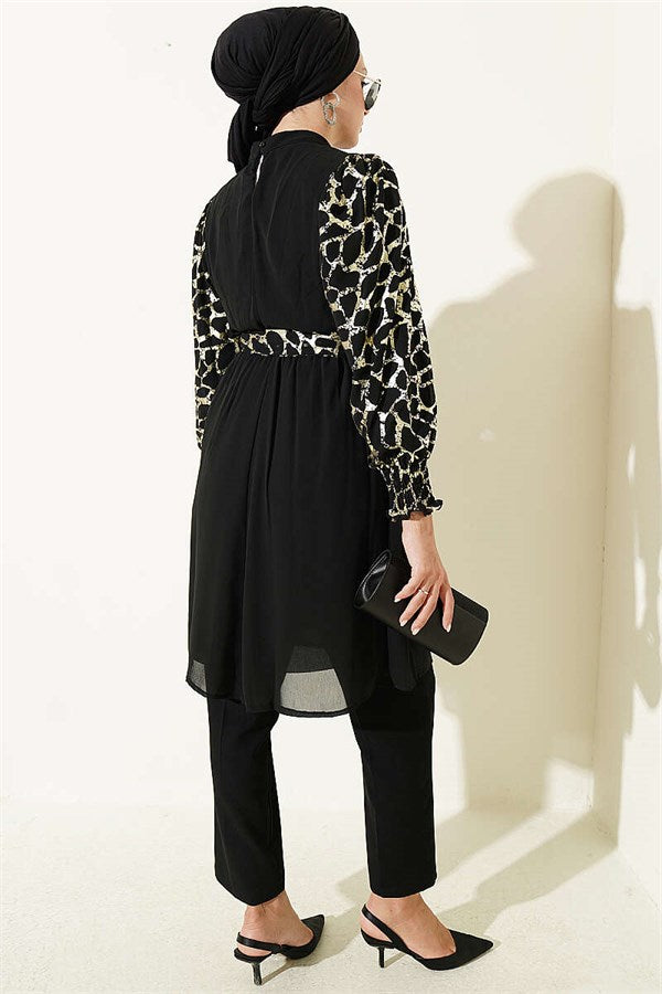 High Neck Patterned Tunic Gold