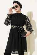 High Neck Patterned Tunic Gold