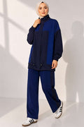 High-Neck Zip-Up 2 Piece Set in Navy Blue