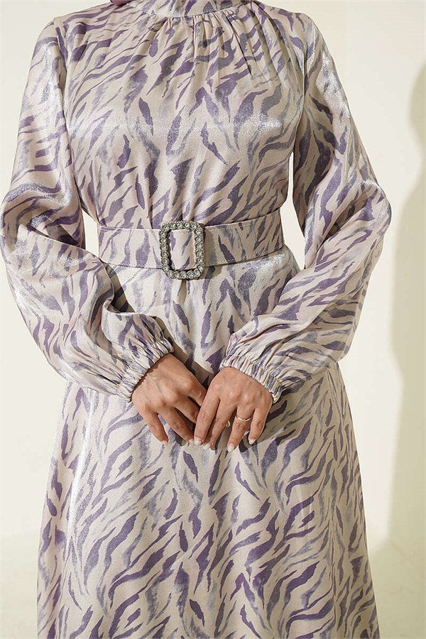 High-Neck Jacquard Patterned Dress Lilac