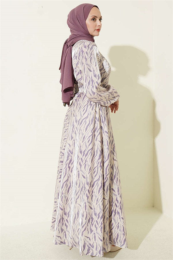 High-Neck Jacquard Patterned Dress Lilac