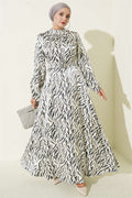 High Neck Jacquard Patterned Dress Black