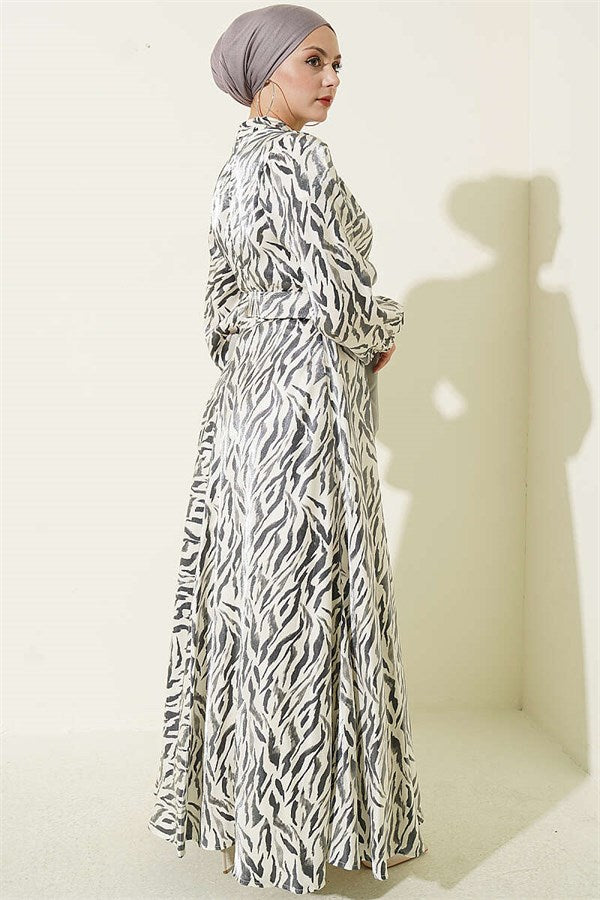 High Neck Jacquard Patterned Dress Black