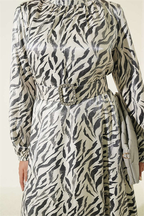 High Neck Jacquard Patterned Dress Black