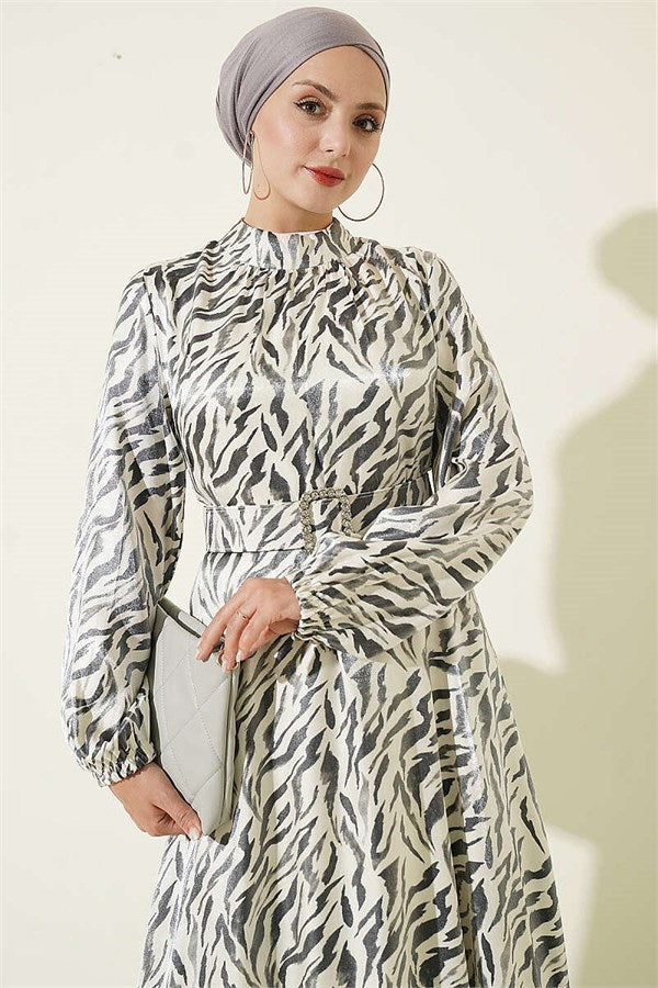 High Neck Jacquard Patterned Dress Black