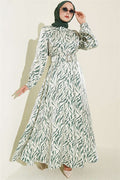 High-Neck Jacquard Patterned Dress Green