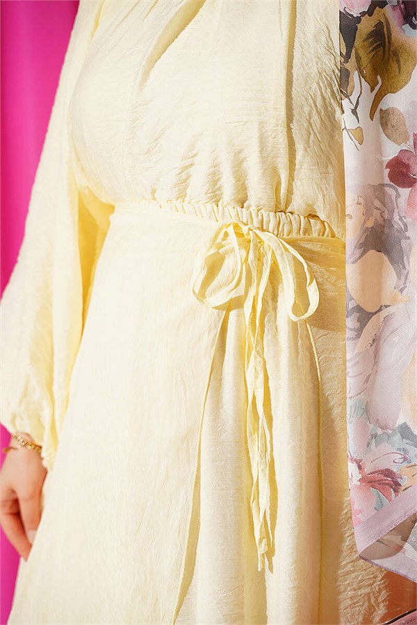 High Neck, Detailed Three-Piece Skirt Set, Yellow