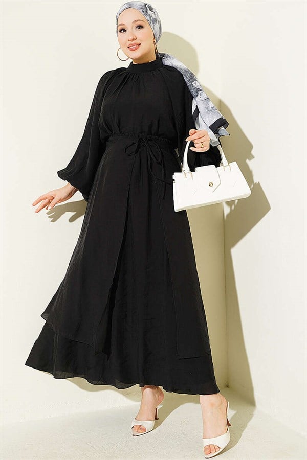 High Neck, Detailed Three-Piece Skirt Set, Black