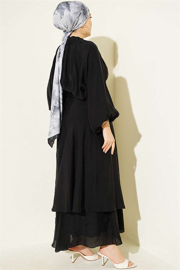 High Neck, Detailed Three-Piece Skirt Set, Black