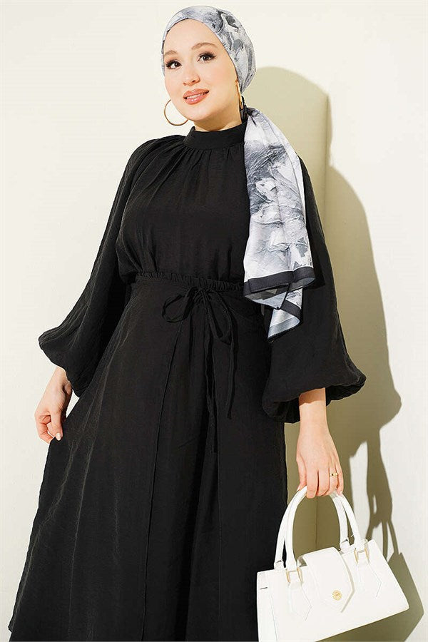 High Neck, Detailed Three-Piece Skirt Set, Black