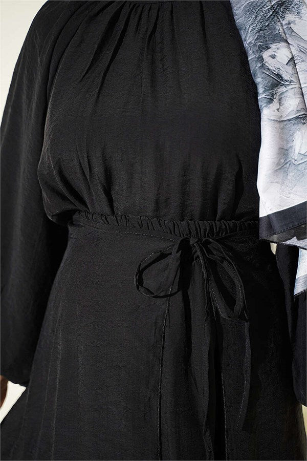 High Neck, Detailed Three-Piece Skirt Set, Black