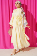 High Neck, Detailed Three-Piece Skirt Set, Yellow