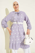 High-Neck Gingham Tunic, Purple