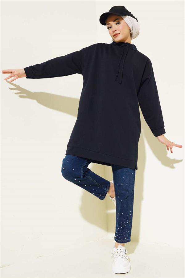 Stand Collar Tunic Navy Blue