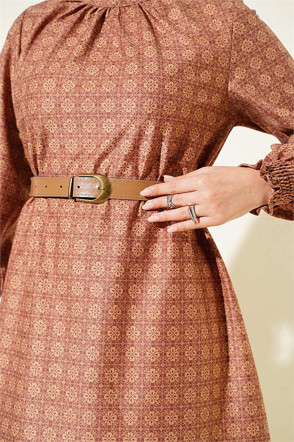 High Neck Clover Pattern Tunic, Rose Pink