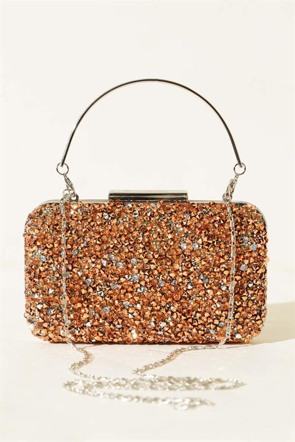 Rectangular Stone Handled Evening Bag Copper