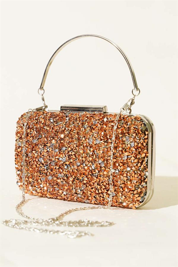 Rectangular Stone Handled Evening Bag Copper