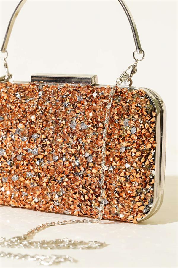Rectangular Stone Handled Evening Bag Copper