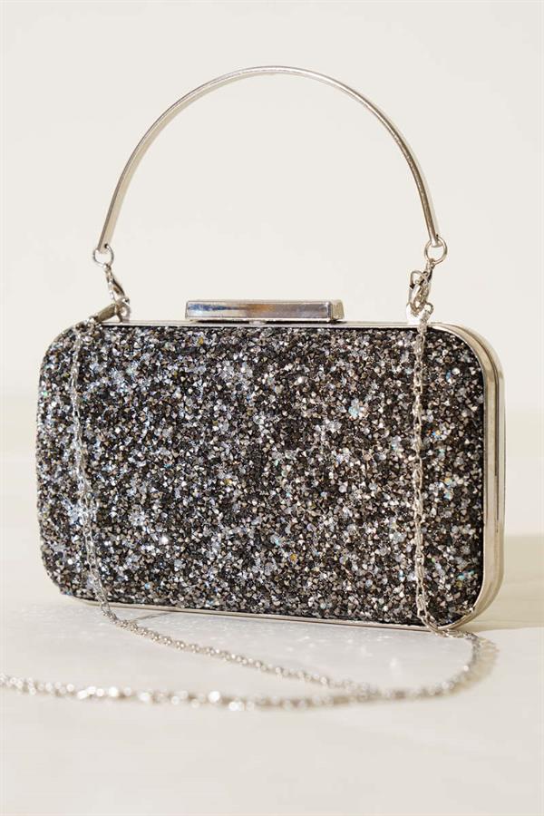 Rectangular Stone Handled Evening Bag in Smoke