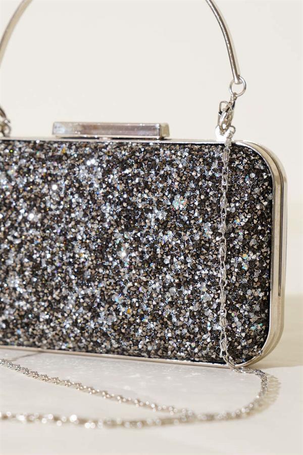 Rectangular Stone Handled Evening Bag in Smoke