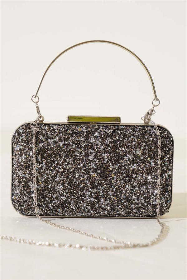 Rectangular Stone Handled Evening Bag in Smoke