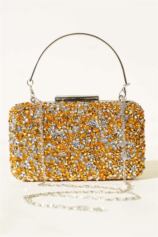 Rectangular Stone Handle Evening Bag Yellow