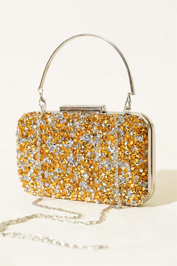 Rectangular Stone Handle Evening Bag Yellow