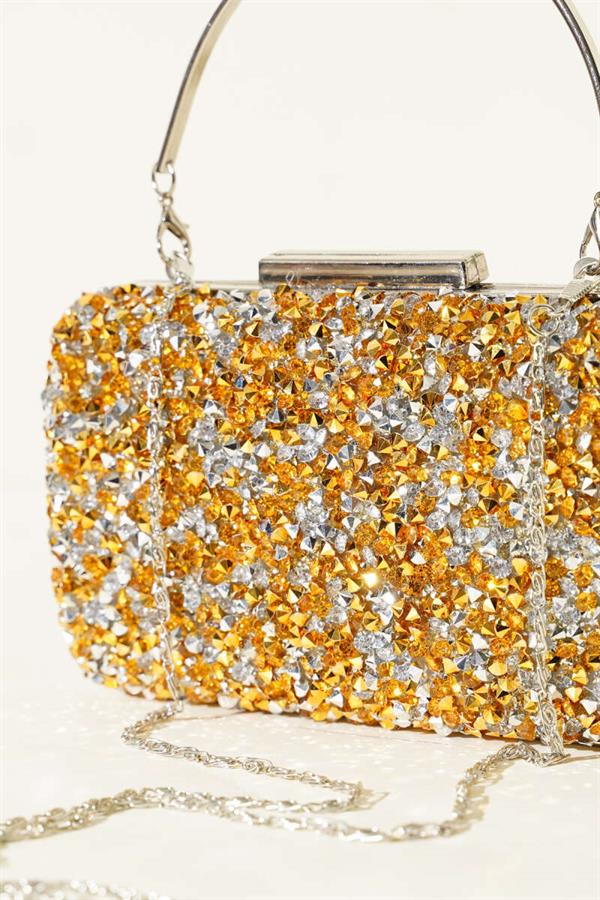 Rectangular Stone Handle Evening Bag Yellow