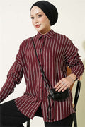 Vertical Striped Basic Shirt Burgundy