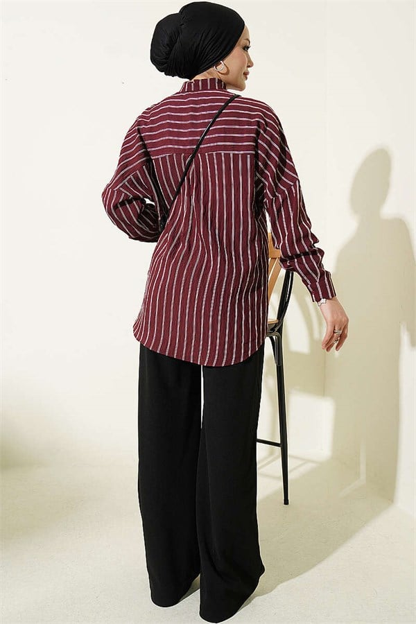 Vertical Striped Basic Shirt Burgundy