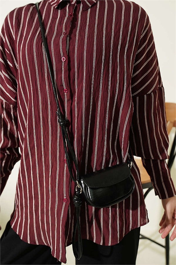 Vertical Striped Basic Shirt Burgundy