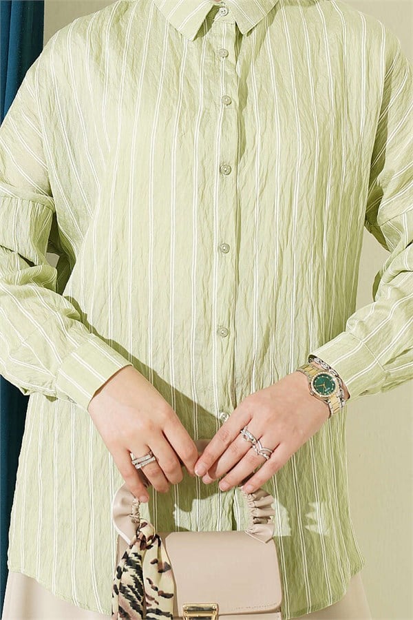 Vertical Striped Basic Shirt, Light Green