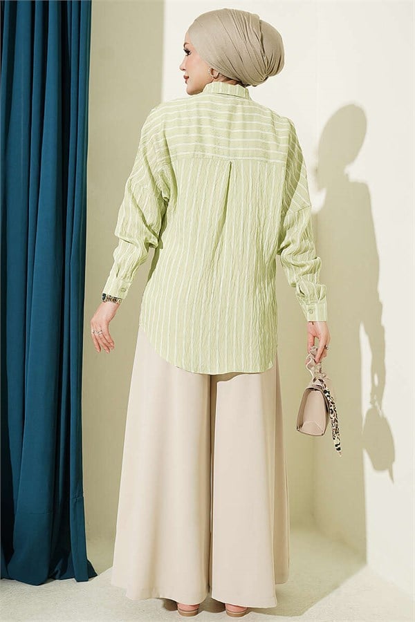 Vertical Striped Basic Shirt, Light Green