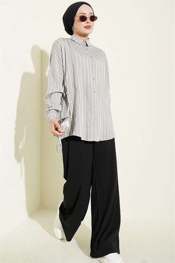 Vertical Striped Basic Shirt Grey