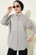 Vertical Striped Basic Shirt Grey