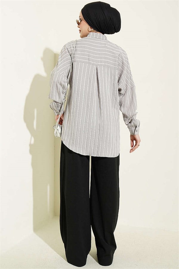 Vertical Striped Basic Shirt Grey