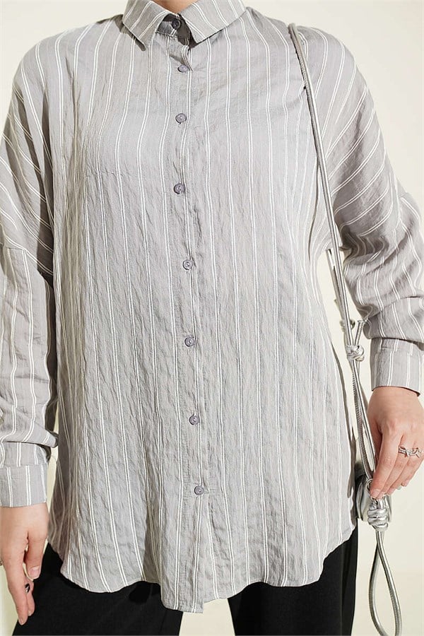 Vertical Striped Basic Shirt Grey