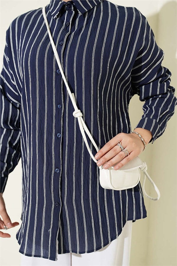 Vertical Striped Basic Shirt Navy Blue